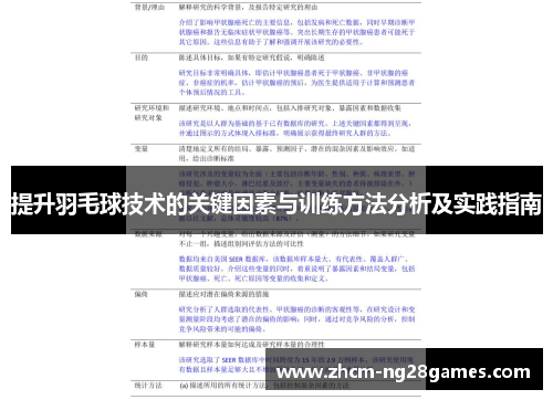 提升羽毛球技术的关键因素与训练方法分析及实践指南