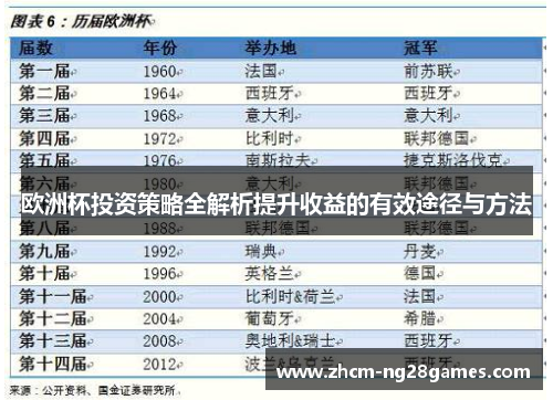 欧洲杯投资策略全解析提升收益的有效途径与方法