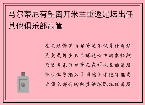 马尔蒂尼有望离开米兰重返足坛出任其他俱乐部高管 马尔蒂尼有望离开米兰重返足坛出任其他俱乐部高管